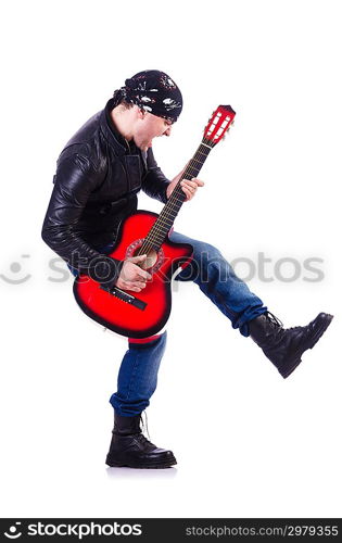 Guitar player isolated on white