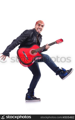 Guitar player isolated on white