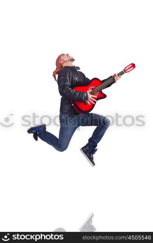 Guitar player isolated on white