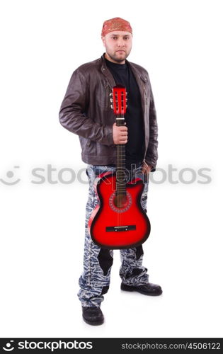 Guitar player isolated on white