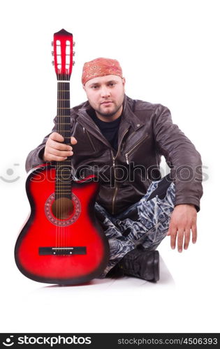 Guitar player isolated on white