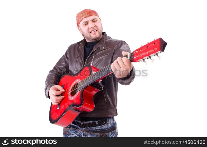 Guitar player isolated on white