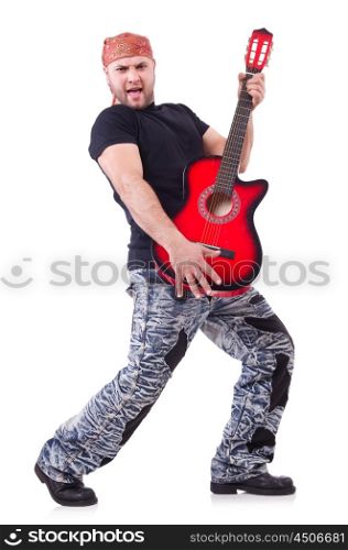 Guitar player isolated on white