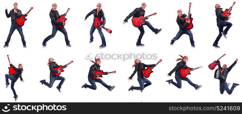 Guitar player isolated on white