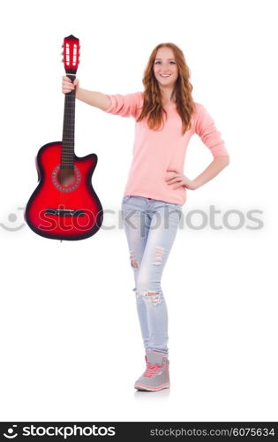 Guitar player isolated on white