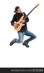 Guitar player jumping in the air