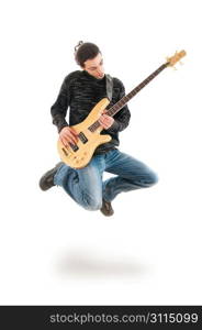 Guitar player jumping in the air