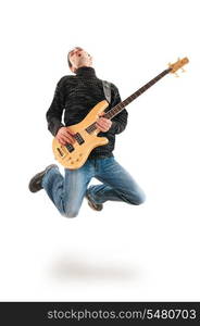 Guitar player jumping in the air