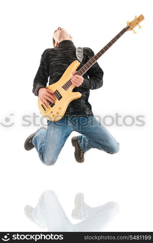 Guitar player jumping in the air