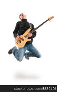Guitar player jumping in the air