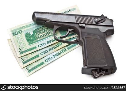 gun and money isolated on white background