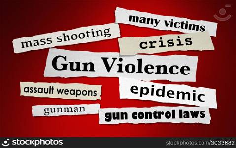 Gun Violence Newspaper Headlines Shooting Attack 3d Illustration