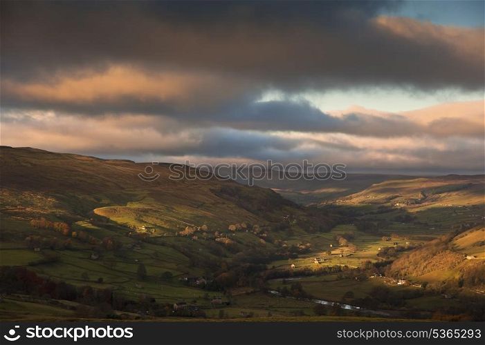 Gunnerside and Swaledale in Yorskhire Dales National Park during Autumn sunrise