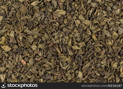 Gunpowder green tea closeup photo for background