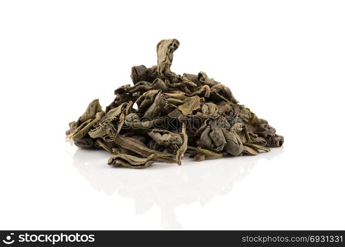 Gunpowder green tea isolated on a white background