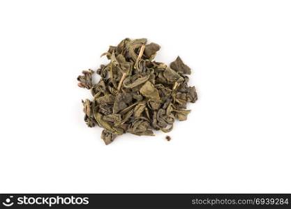 Gunpowder green tea isolated on a white background