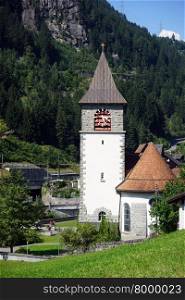 GURTNELLEN, SWITZERLAND - CIRCA AUGUST 2015 Parich church near river