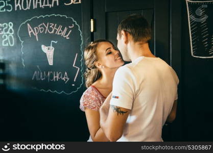 guy and a girl meeting in a city stylized cafe