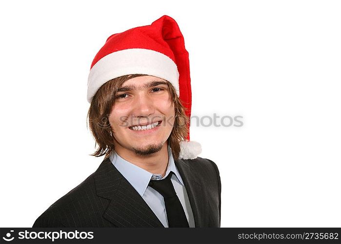 guy in costume with red and white cap Santa