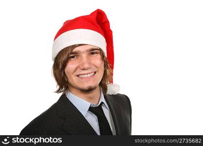 guy in costume with red and white cap Santa