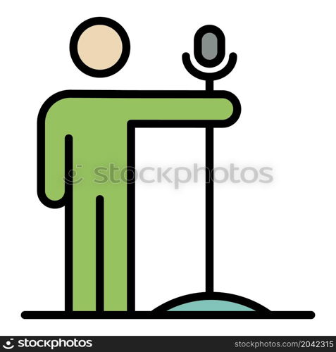 Guy with a microphone icon. Outline guy with a microphone vector icon color flat isolated. Guy with a microphone icon color outline vector