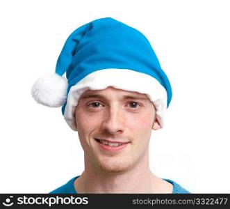 Guy with blue christmas hat