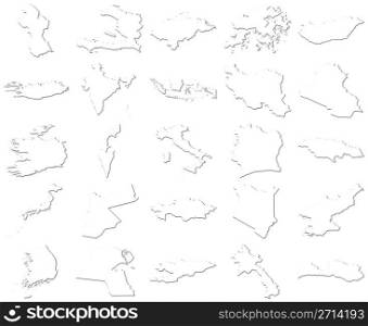 Guyana-Latvia 3D White Maps isolated in white