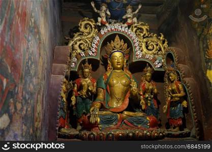 GYANTSE, CHINA - CIRCA MAY 2017 Altar in Gyantse monastery