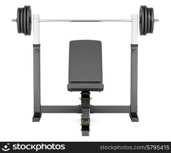 gym adjustable weight bench with barbell isolated on white background
