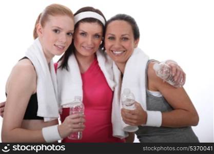 Gym buddies with bottles of water