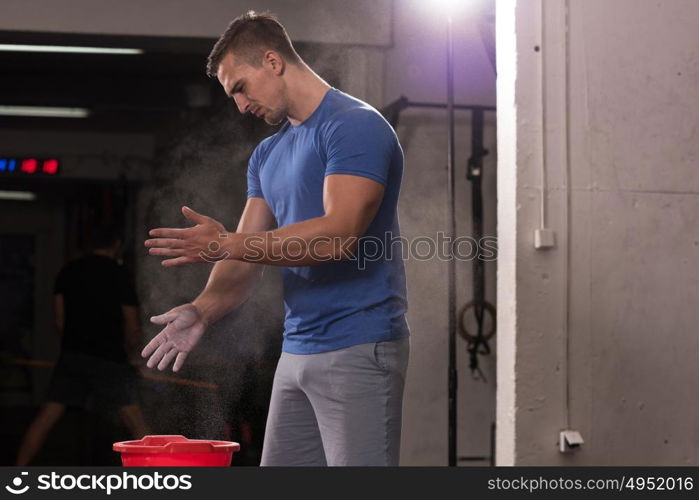 Gym Chalk Magnesium Carbonate hands clapping man for climbing workout