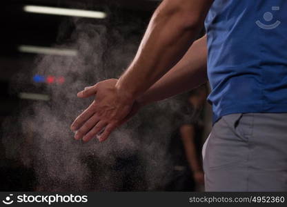 Gym Chalk Magnesium Carbonate hands clapping man for climbing workout