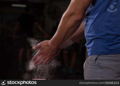 Gym Chalk Magnesium Carbonate hands clapping man for climbing workout