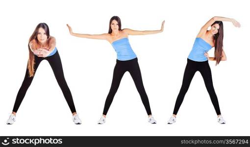 gym exercises collage on white background