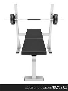 gym flat weight bench with barbell isolated on white background