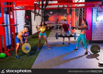 gym group weightlifting workout men and girls exercise