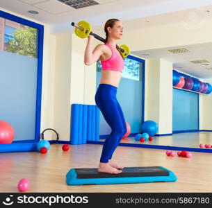 Gym woman barbell squats exercise workout at gym indoor