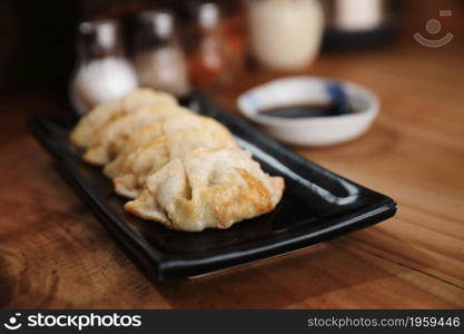 gyoza dumpling japanese style in close up