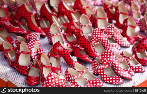 gypsy red shoes with polka dot spots in shop market