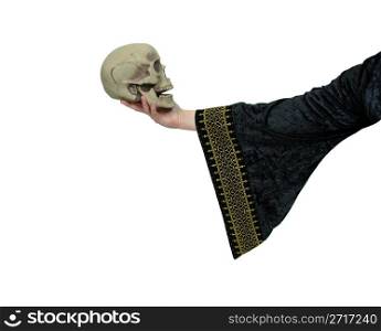 Gypsy wearing gothic outfit holding out a skull-Path included
