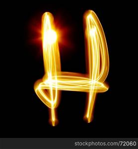 H - Created by light alphabet over black background