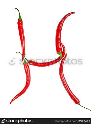 h letter made from chili, with clipping path
