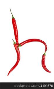 h letter made from chili, with clipping path