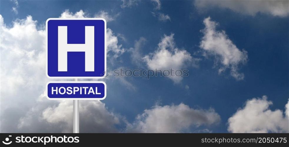 H symbol. Hospital sign board. Traffic road sign. Flat vector pictogram. Medical logo. Emergency Department, Doctors, Nurses, Patient. Saving lives.