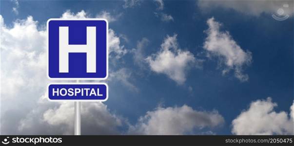 H symbol. Hospital sign board. Traffic road sign. Flat vector pictogram. Medical logo. Emergency Department, Doctors, Nurses, Patient. Saving lives.