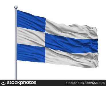 Haapsalu City Flag On Flagpole, Country Estonia, Isolated On White Background. Haapsalu City Flag On Flagpole, Estonia, Isolated On White Background