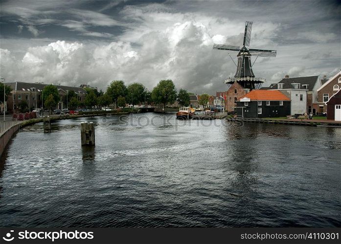Haarlem canal and windmill, Holland