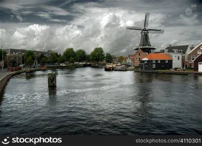 Haarlem canal and windmill, Holland