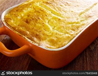 Hachis Parmentier - dish made with mashed, baked potato, combined with diced meat.s named after Antoine-Augustin Parmentier, a French pharmacist