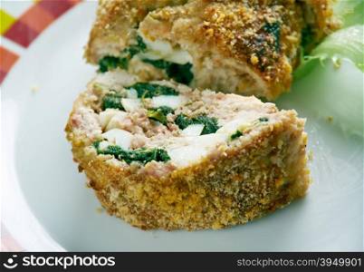 Hackbraten - meatloaf with spinach and cheese.German cuisine